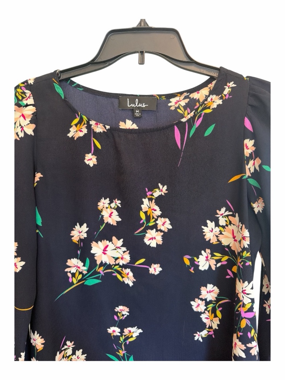 Lulu’s Floral Long Sleeve Mini Dress Size Medium Black Romantic Cottagecore - Picture 9 of 9